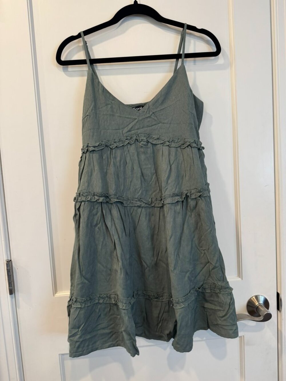 Dark Green Slip Dress with Ruffle Detail by Trixxi - Women's Size Medium